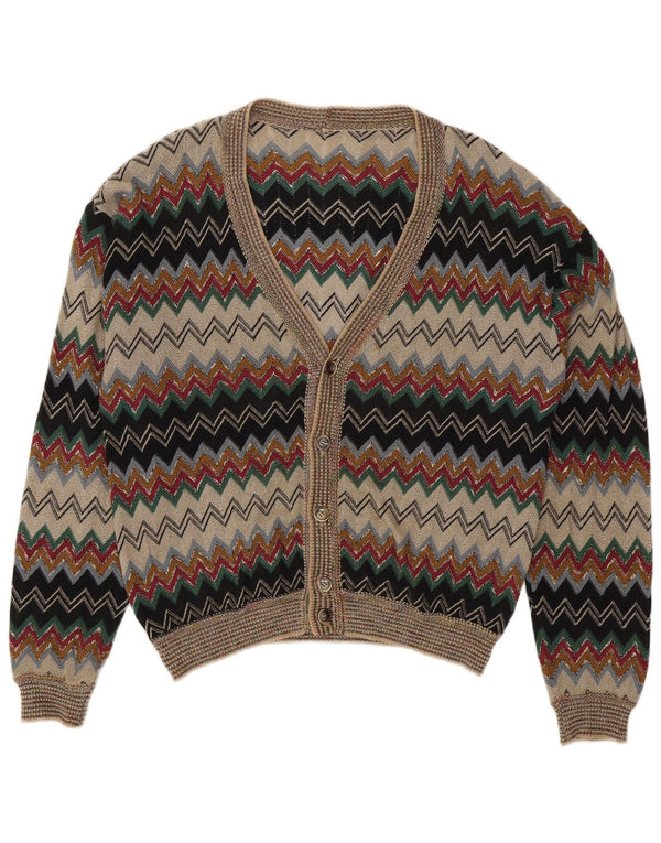 Suéter Cardigan Masculino Vintage IT 50 Médio Multicolorido Chevron Linho