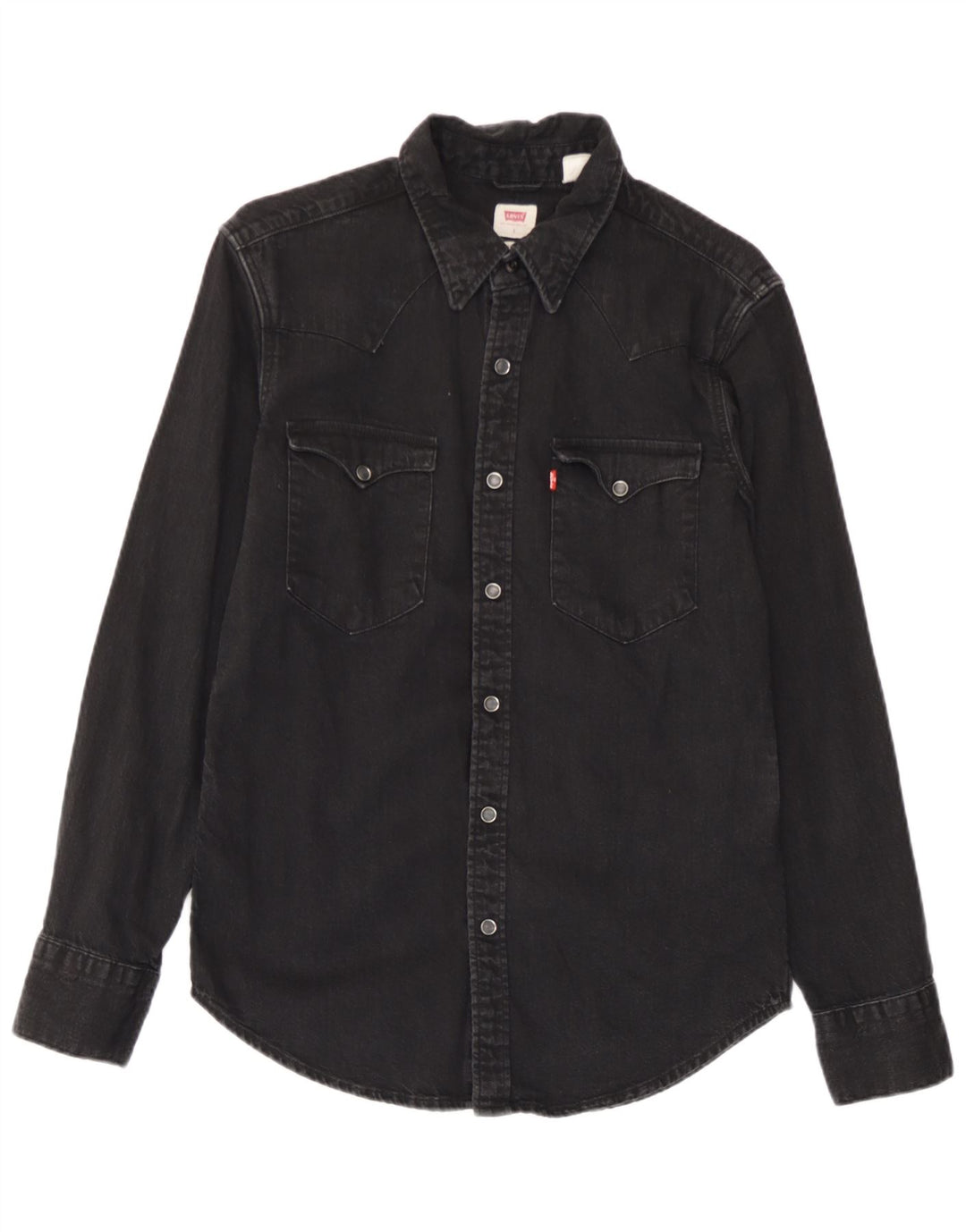 Camisa jeans masculina padrão Levi's pequena de algodão preto