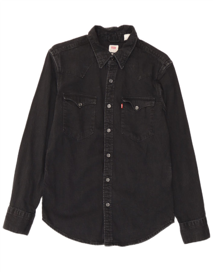 Camisa jeans masculina padrão Levi's pequena de algodão preto