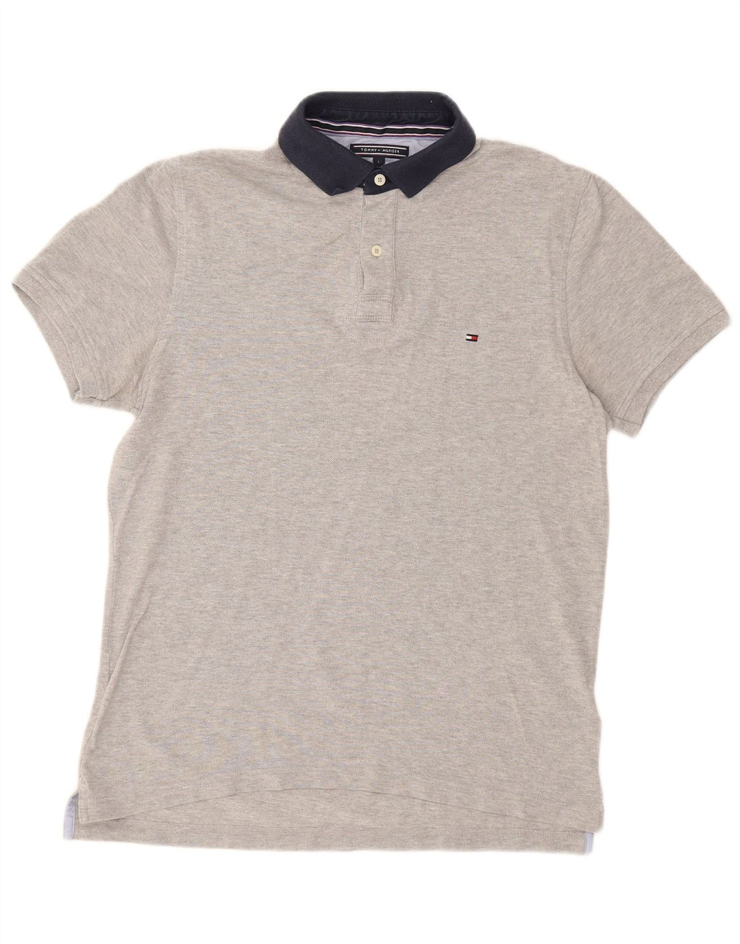 Camisa polo masculina TOMMY HILFIGER grande algodão cinza