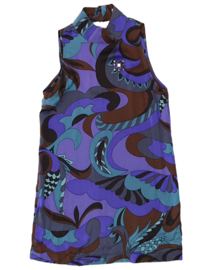 Vestido feminino com bainha com padrão abstrato da Max & Co. Reino Unido 12 médio roxo