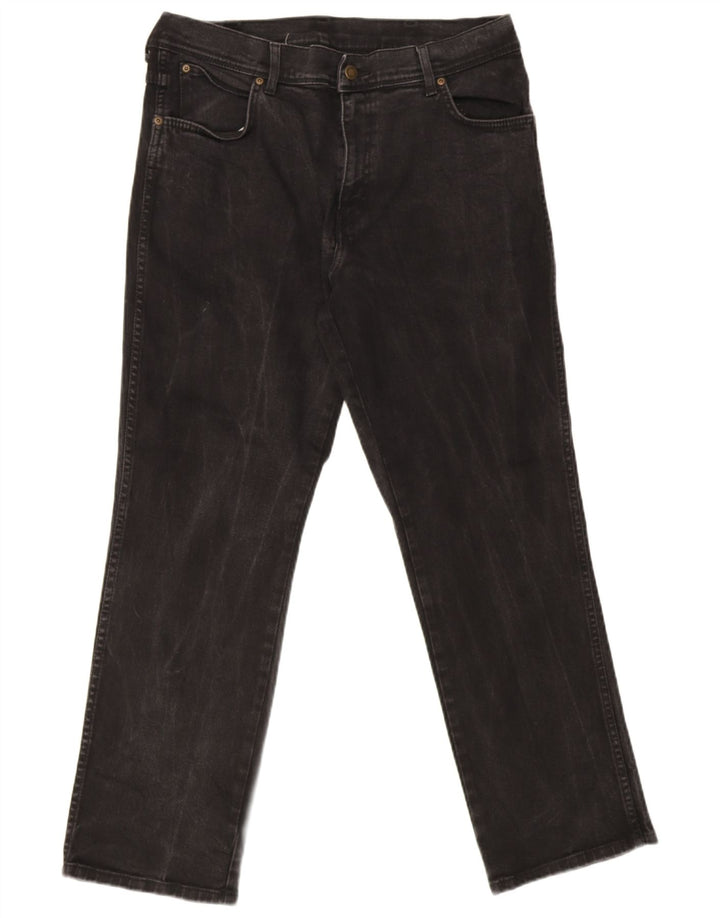 Wrangler Mens Regular Fit Straight Jeans W36 L30 Algodão Preto
