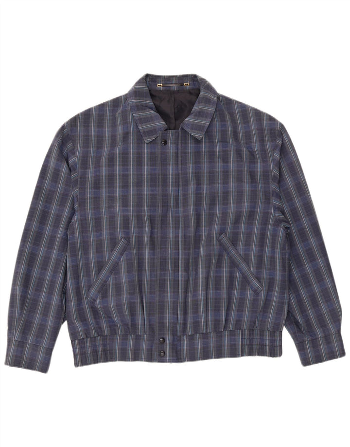 Jaqueta bomber masculina vintage IT 50 grande poliéster xadrez azul marinho