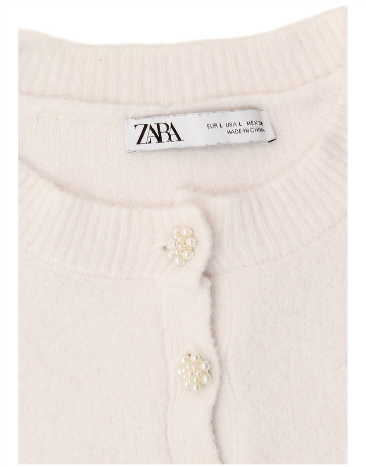 Suéter cardigã feminino Zara Reino Unido 14 grande branco