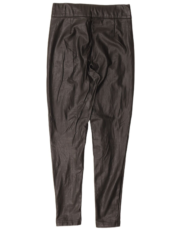 Calça feminina de couro sintético Marks & Spencer Reino Unido 10 pequena W28 L27 preta