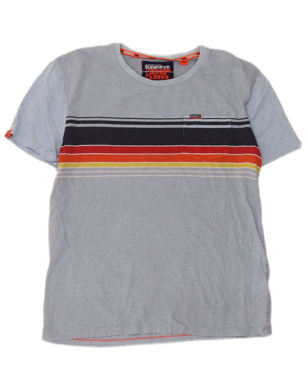 Camiseta masculina Superdry Top médio listrado azul algodão