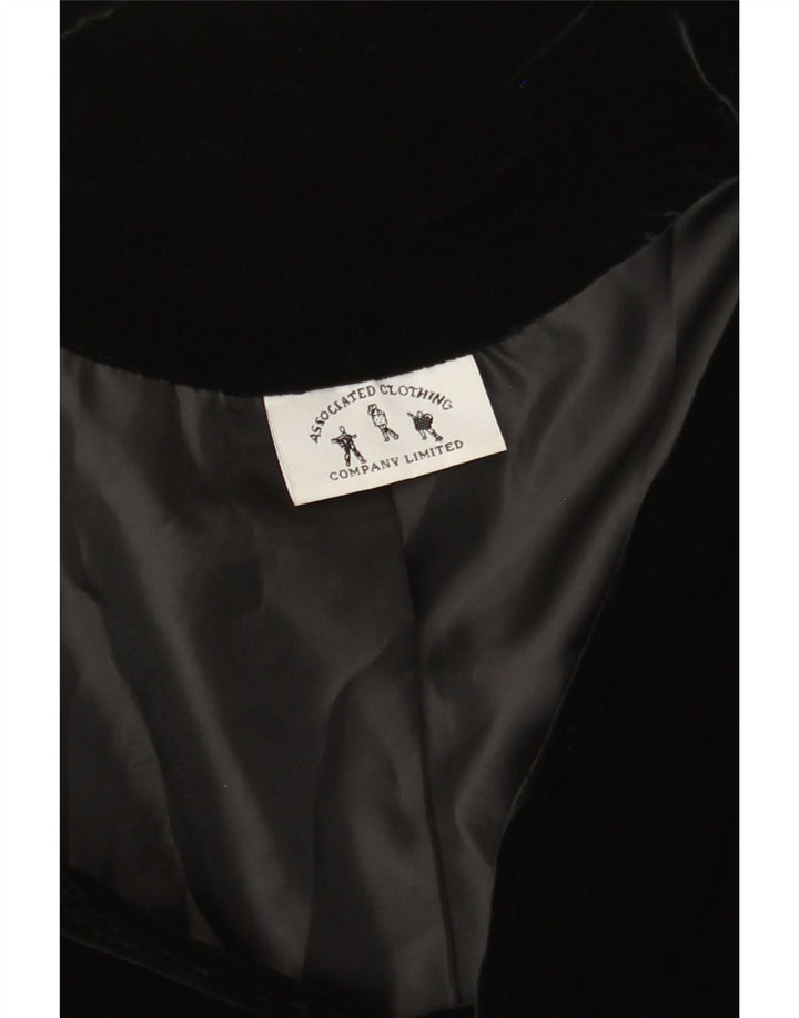 Jaqueta blazer feminina VINTAGE de veludo com 3 botões Reino Unido 12 médio preto