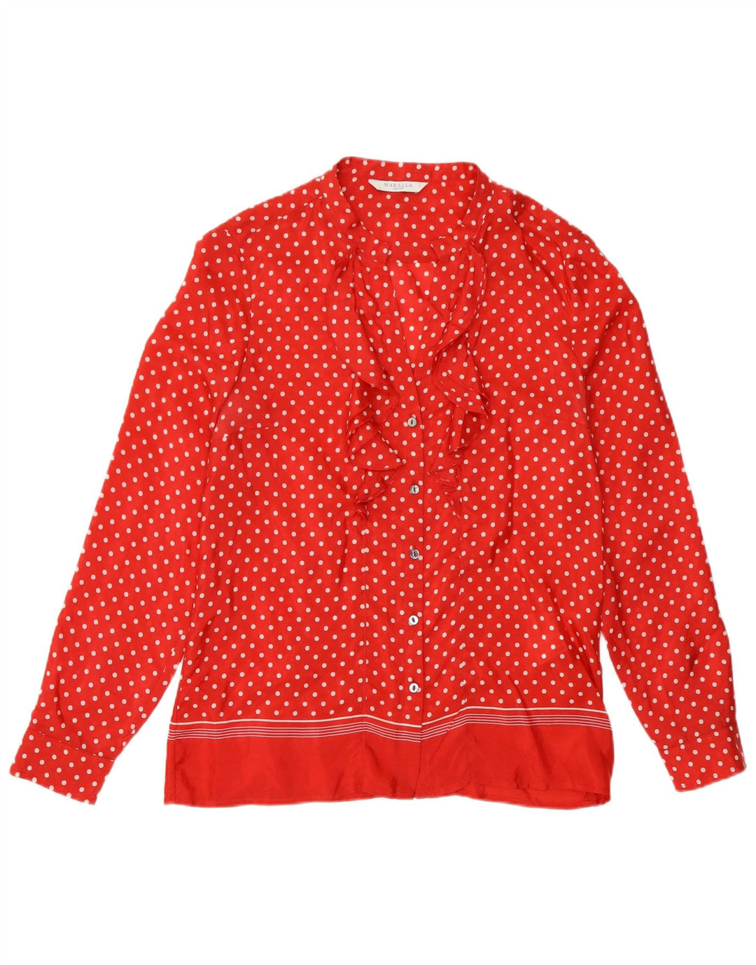 Blusa feminina Marella com babados na frente, Reino Unido, 10 pequenas bolinhas vermelhas de seda