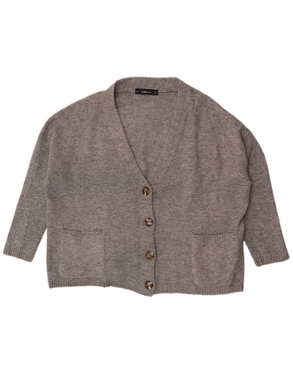 Suéter cardigã feminino Zara manga 3/4 Reino Unido 14 cinza médio acrílico