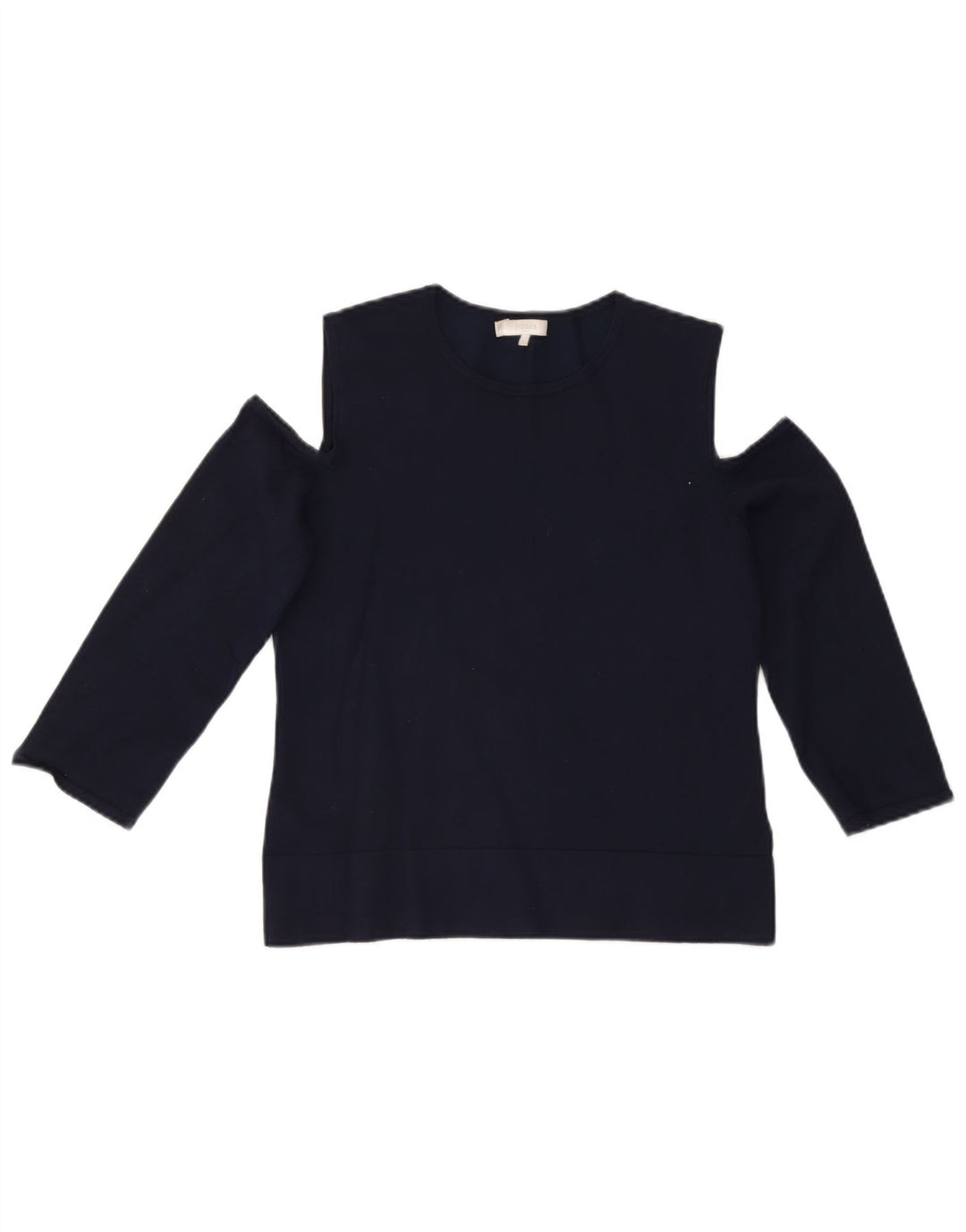 Top feminino Hobbs com ombros de fora, manga 3/4, Reino Unido 12, viscose azul marinho médio