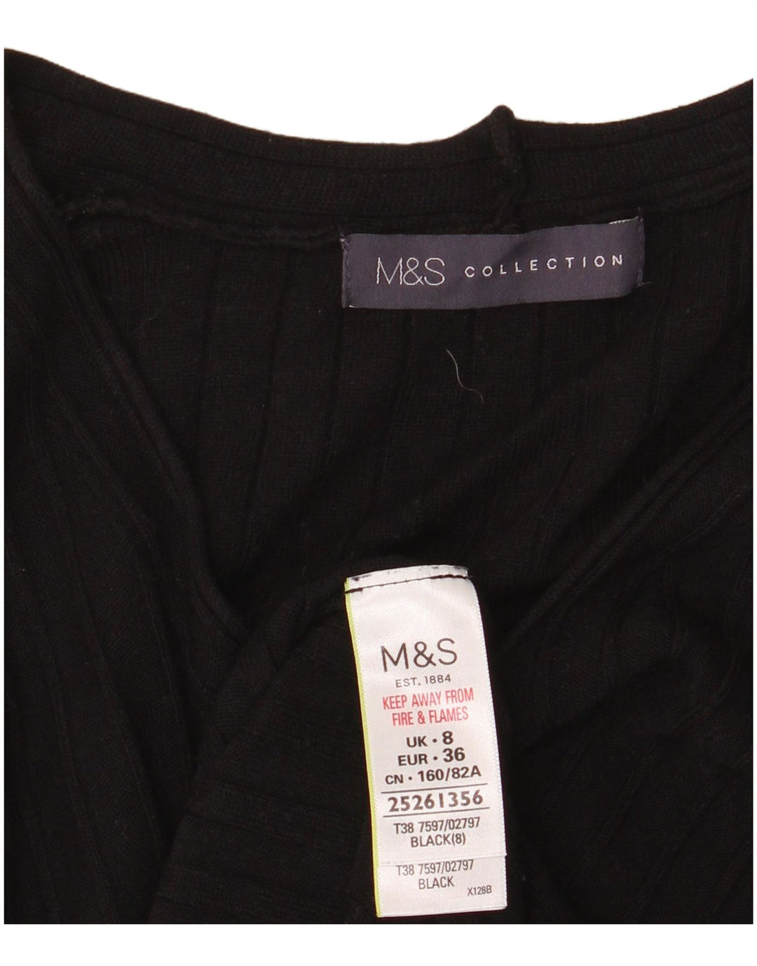 Suéter feminino Marks & Spencer com decote em V Reino Unido 8 pequeno preto viscose