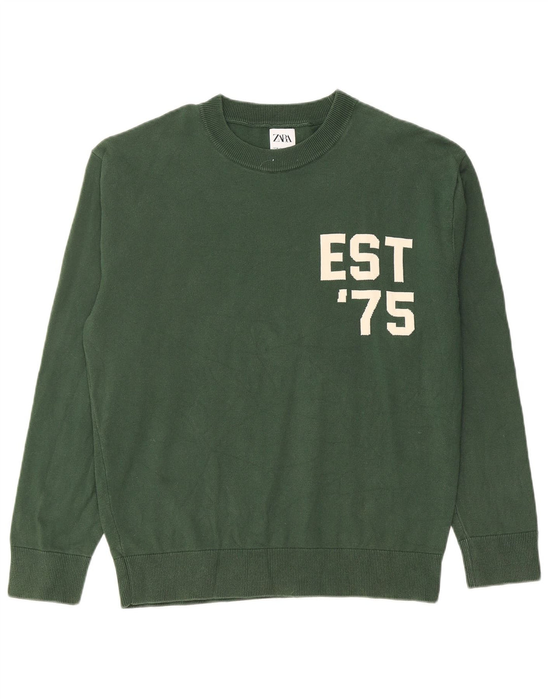 Suéter masculino ZARA com gola redonda e algodão verde médio