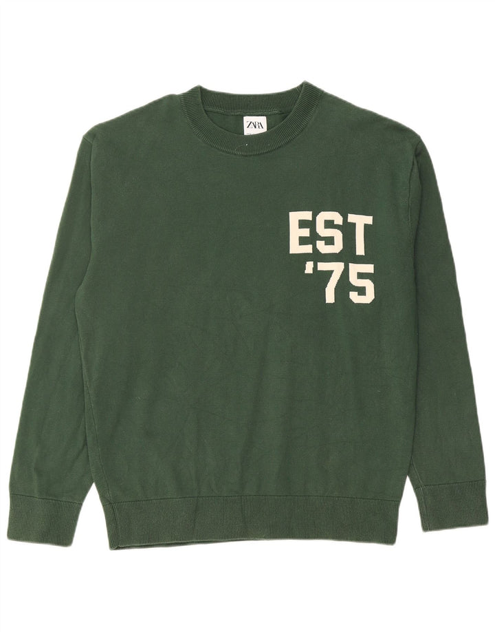 Suéter masculino ZARA com gola redonda e algodão verde médio