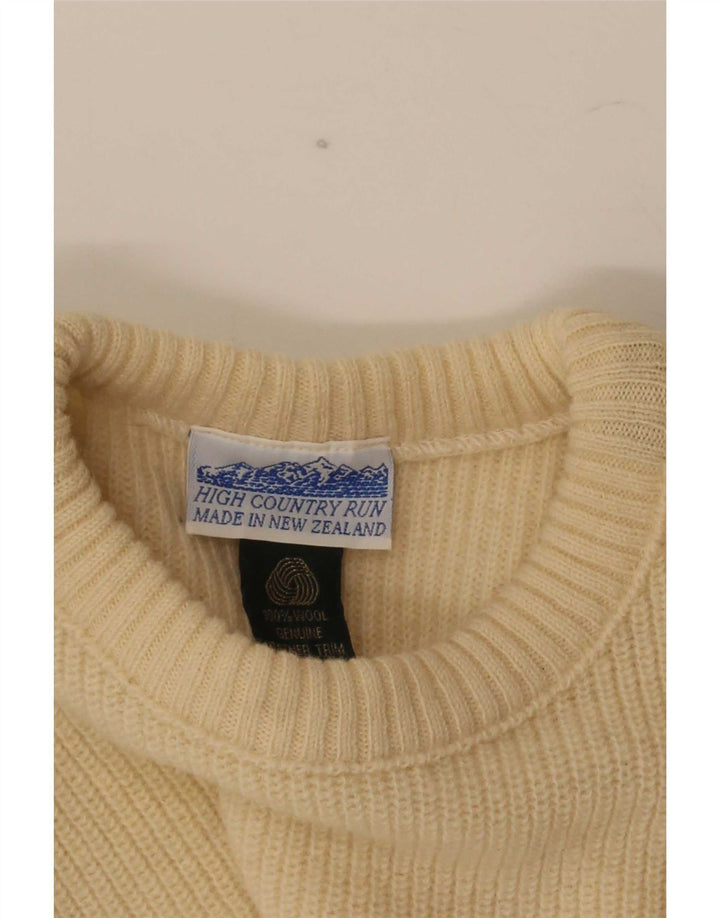 Suéter vintage masculino com gola redonda, lã colorblock bege médio