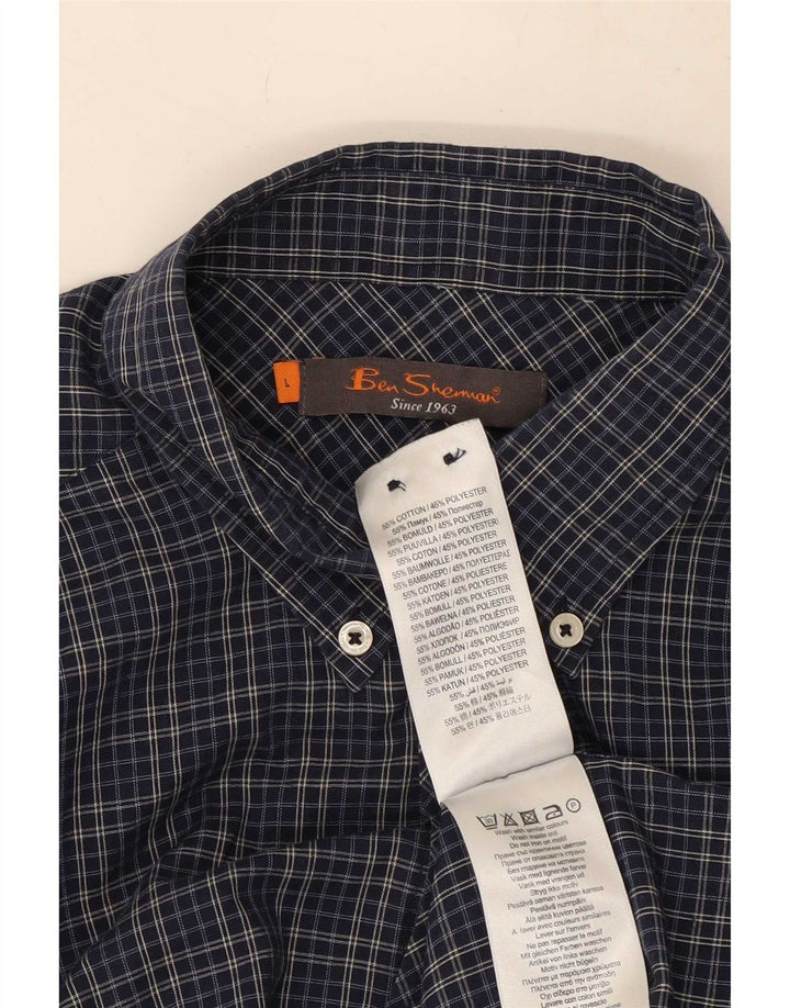 Camisa masculina Ben Sherman grande algodão xadrez azul marinho