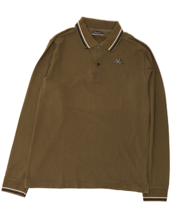 KAPPA Mens Long Sleeve Polo Shirt XL Khaki Cotton Vintage Kappa and Second-Hand Kappa from Messina Hembry 