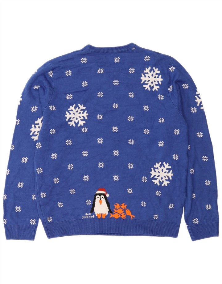 Suéter masculino Marks & Spencer com gola redonda, azul médio inverno