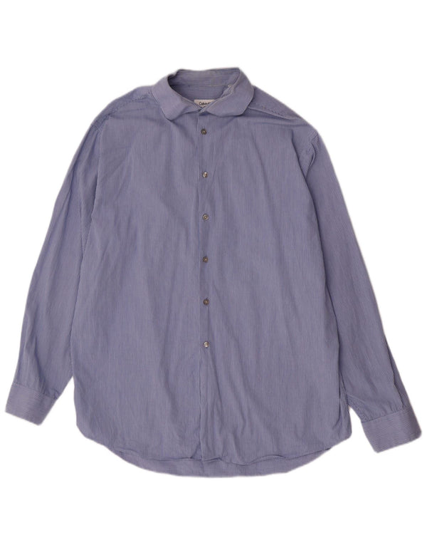Camisa masculina Calvin Klein tamanho 17 XL algodão listrado azul