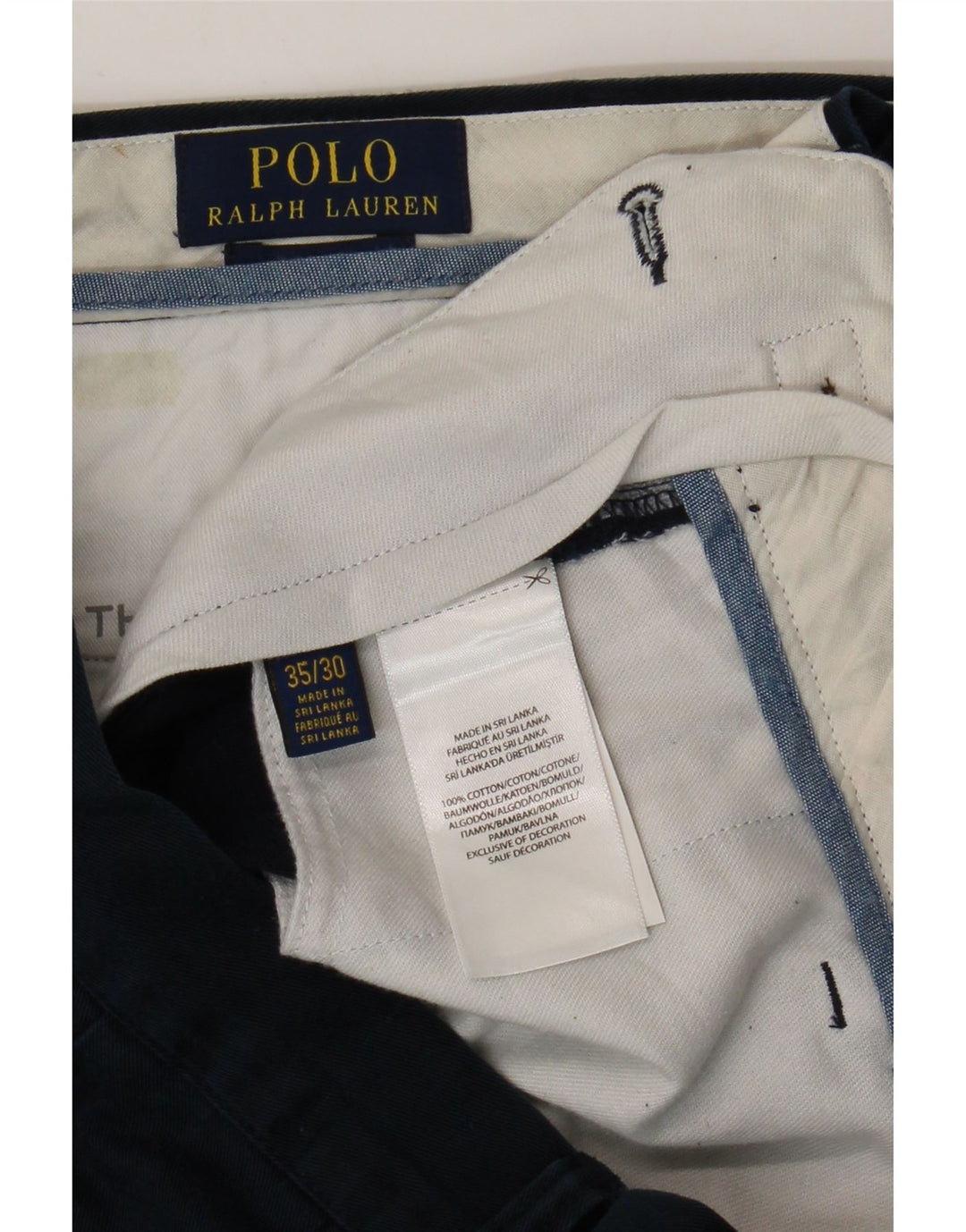 Polo Ralph Lauren Calça Chino Masculina Reta W35 L30 Azul Marinho Algodão