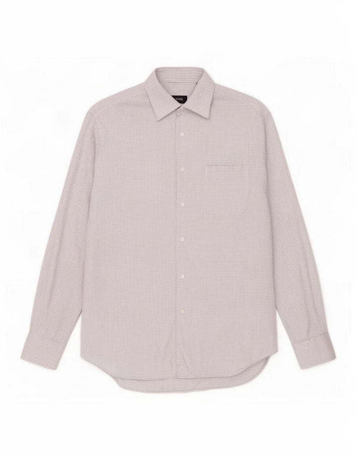 Camisa masculina Hugo Boss tamanho 41 15 algodão xadrez azul médio