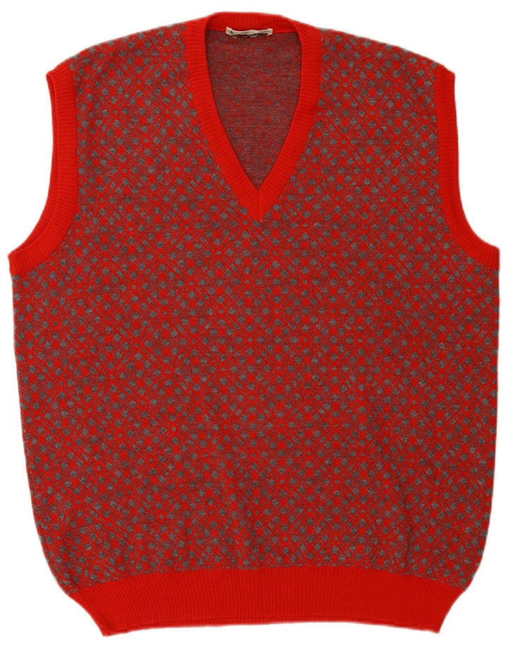 Colete masculino vintage regata grande lã geométrica vermelha