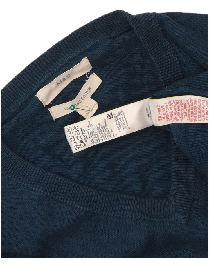 Suéter masculino Marks & Spencer com decote em V grande algodão azul