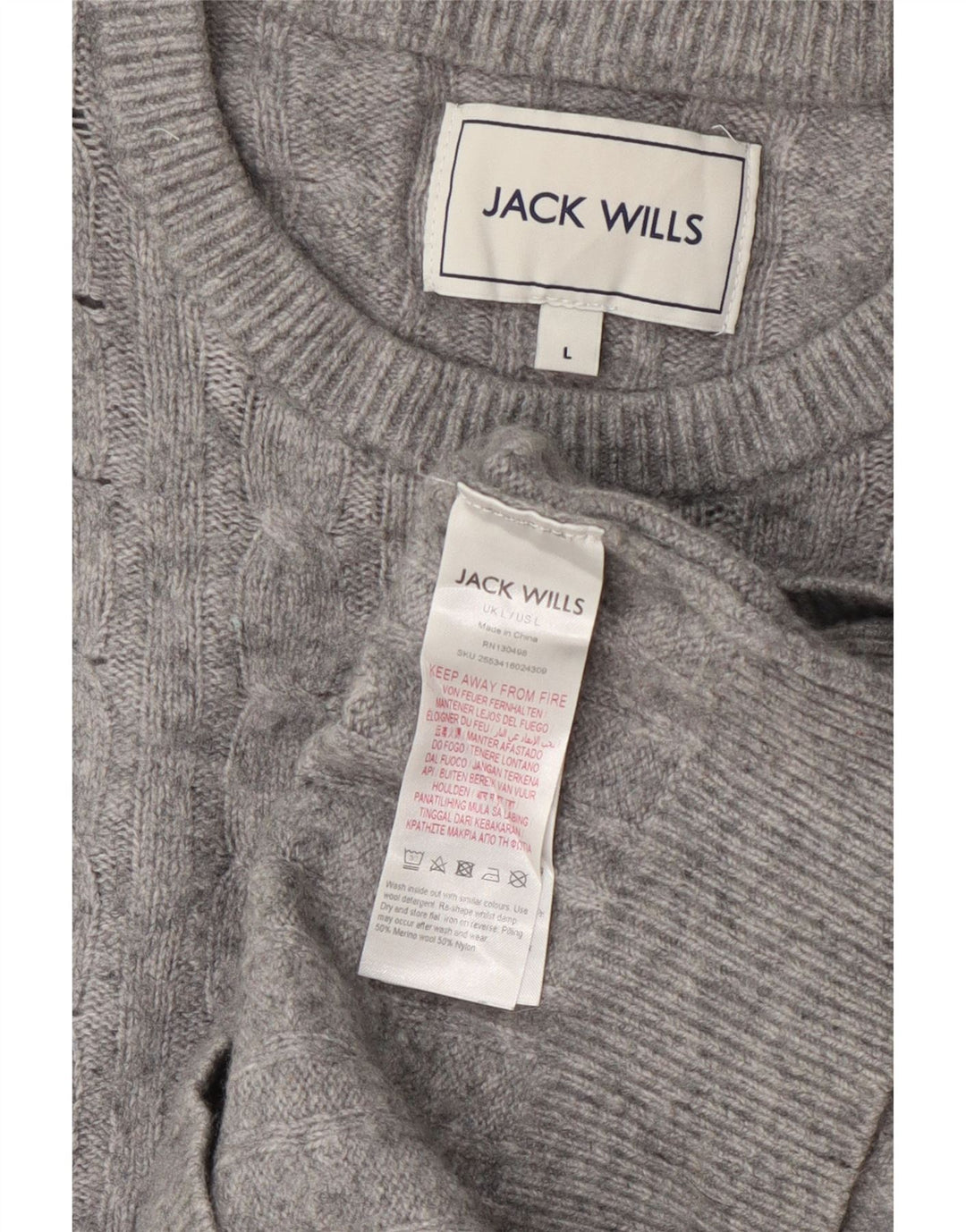 Suéter feminino Jack Wills com gola redonda Reino Unido 14 grande lã cinza