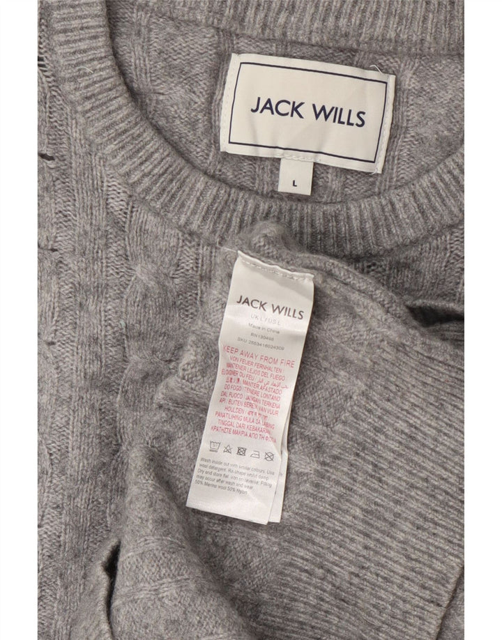 Suéter feminino Jack Wills com gola redonda Reino Unido 14 grande lã cinza