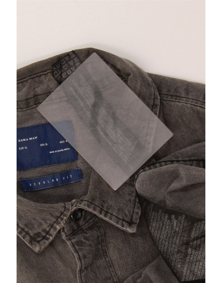 Camisa jeans masculina Zara Regular Fit XL algodão cinza