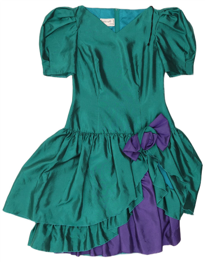 Vestido assimétrico feminino John & Pill Reino Unido 12 bloco colorido verde médio