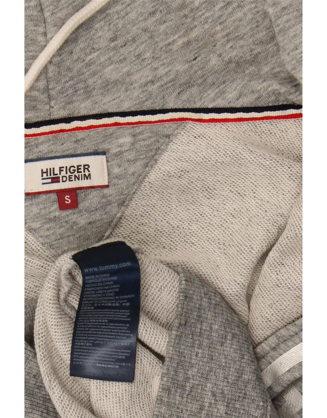 Suéter feminino TOMMY HILFIGER com capuz e zíper grande Reino Unido 10 pequeno cinza