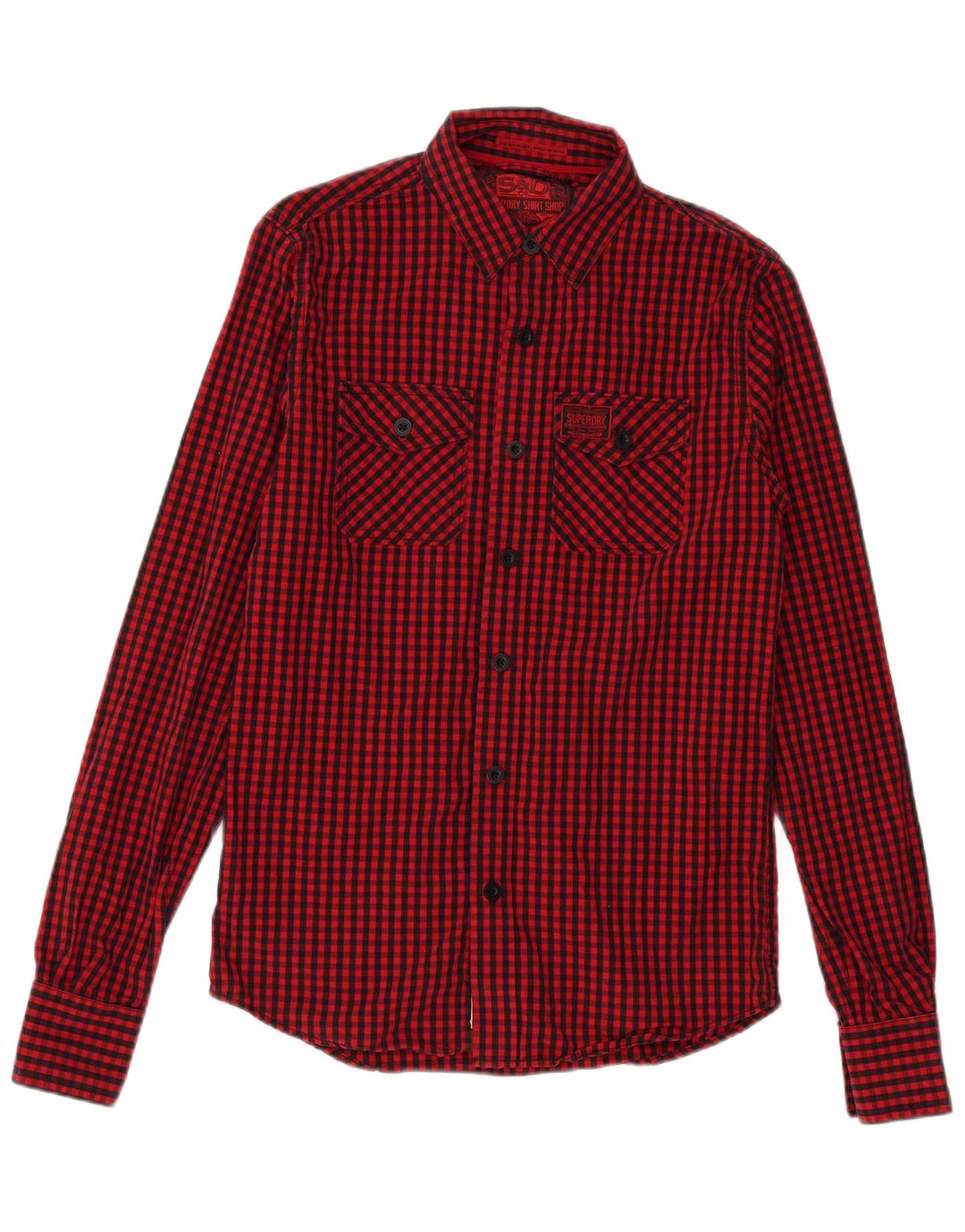 Camisa xadrez masculina Superdry médio vermelho xadrez algodão clássico