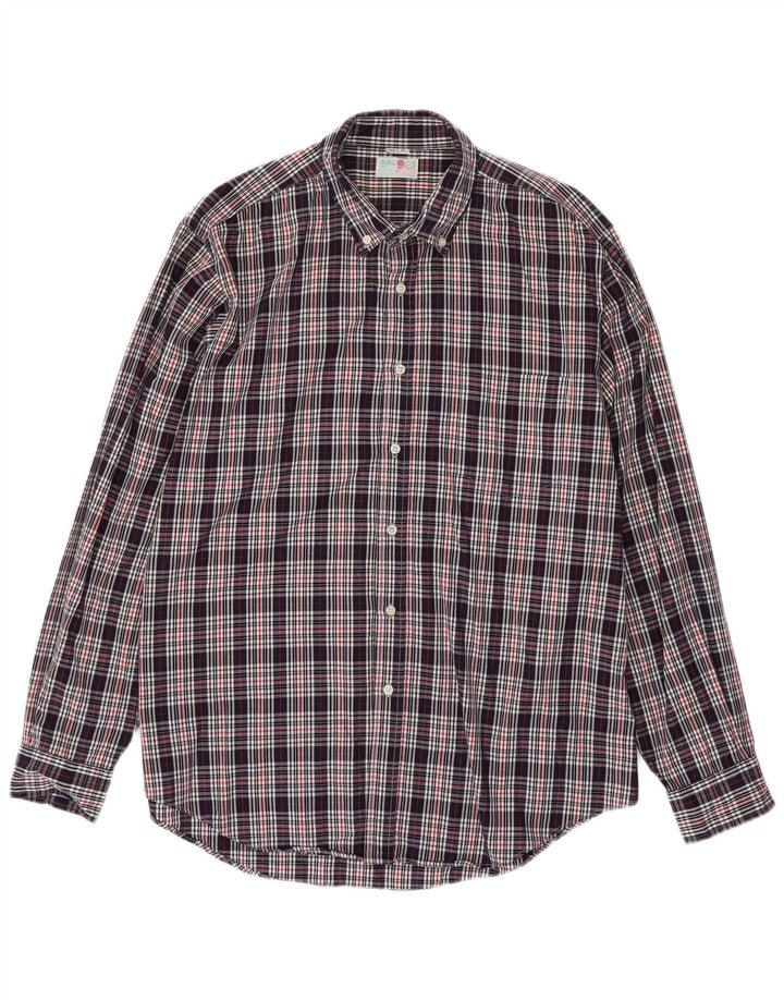 Camisa masculina Balloon tamanho 43 17 XL azul marinho xadrez algodão