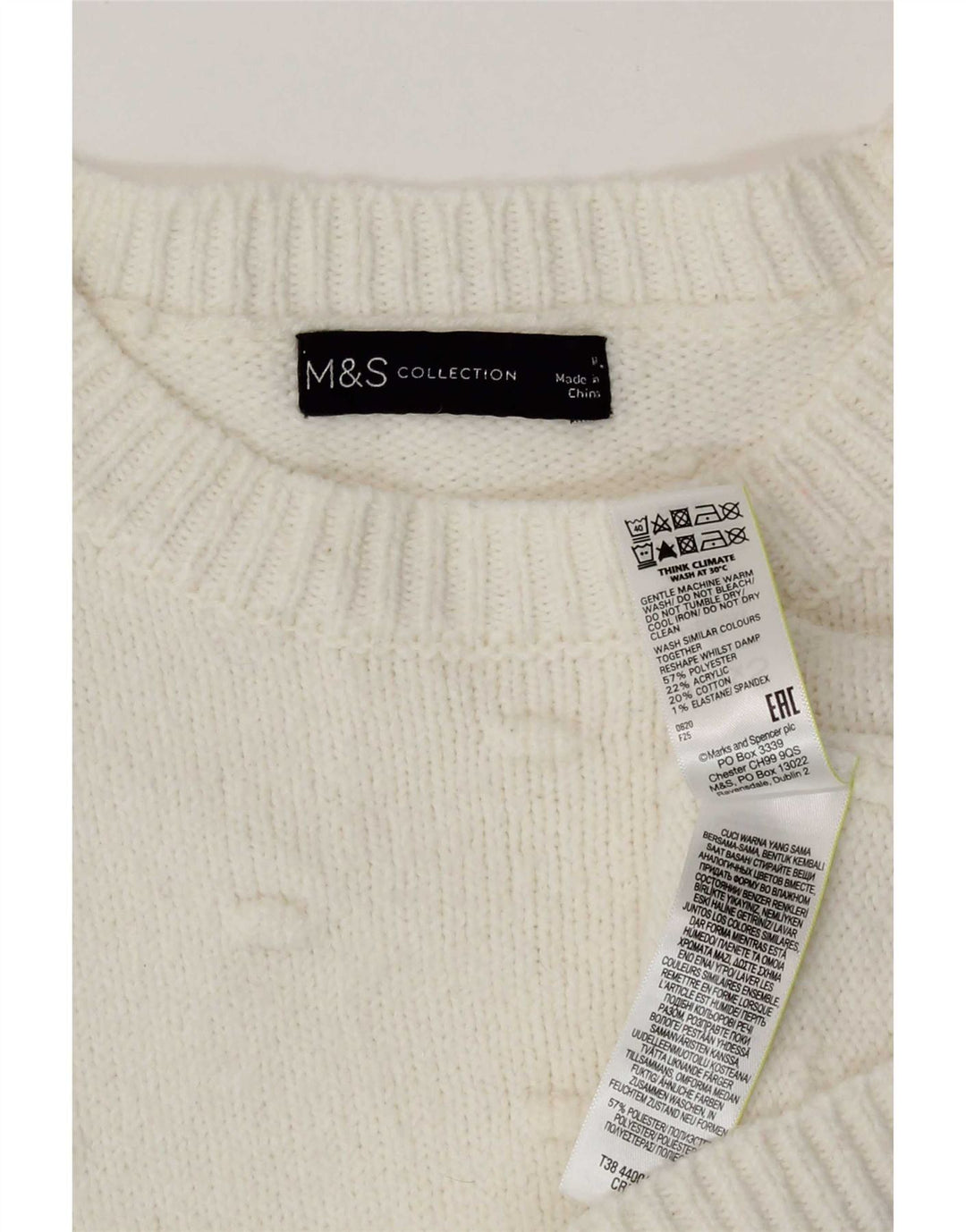 Suéter feminino Marks & Spencer com gola redonda Reino Unido 14 médio branco