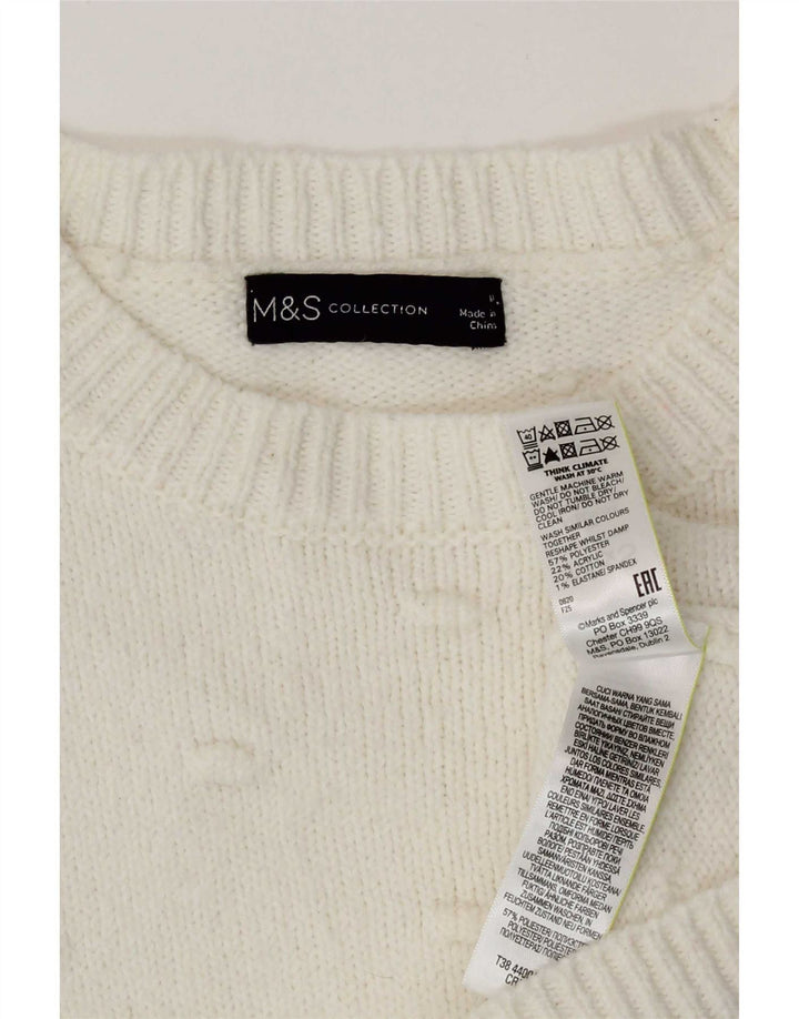 Suéter feminino Marks & Spencer com gola redonda Reino Unido 14 médio branco