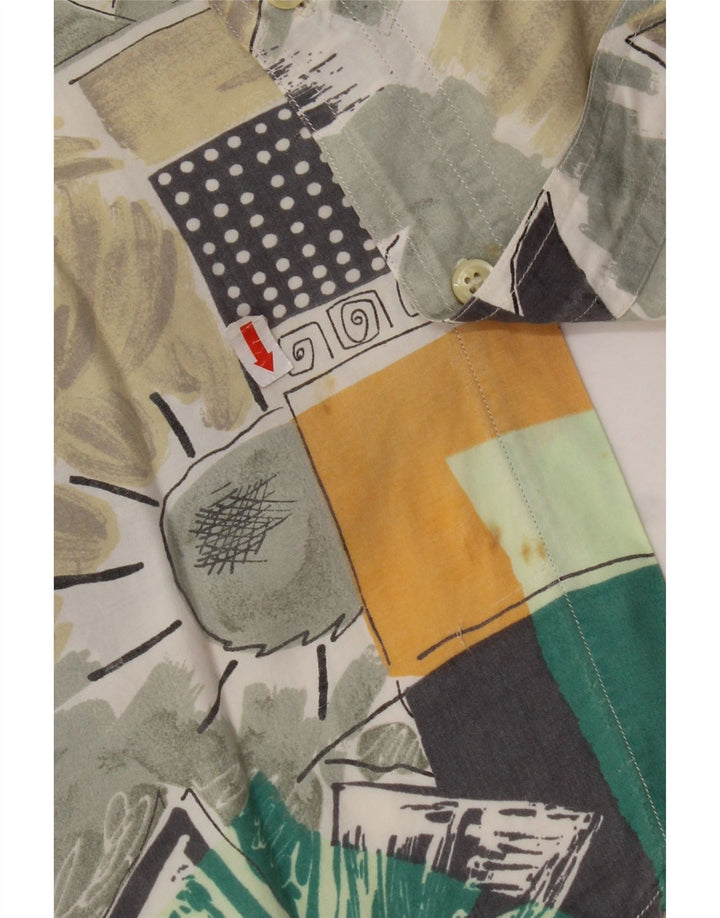 RODRIGO Camisa masculina de manga curta tamanho 16 41 grande multicolorida geométrica