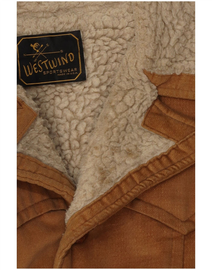 Jaqueta Sherpa masculina vintage Reino Unido 40 grande bloco colorido marrom