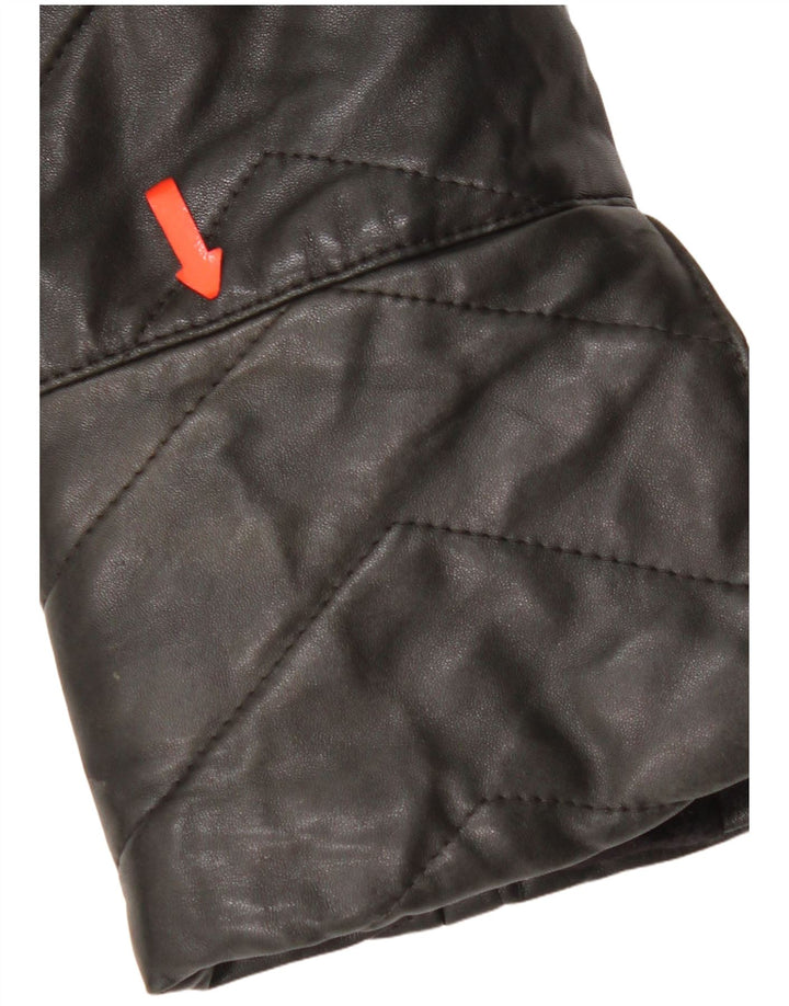 Casaco de couro feminino vintage Reino Unido 14 couro preto médio