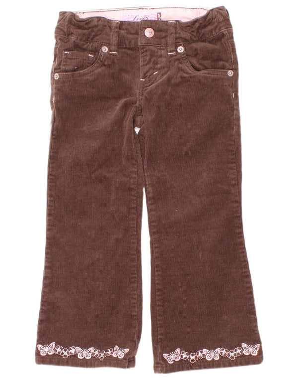 Calças de veludo cotelê Levi's para meninas de perna larga 3-4 anos W22 L16 algodão marrom