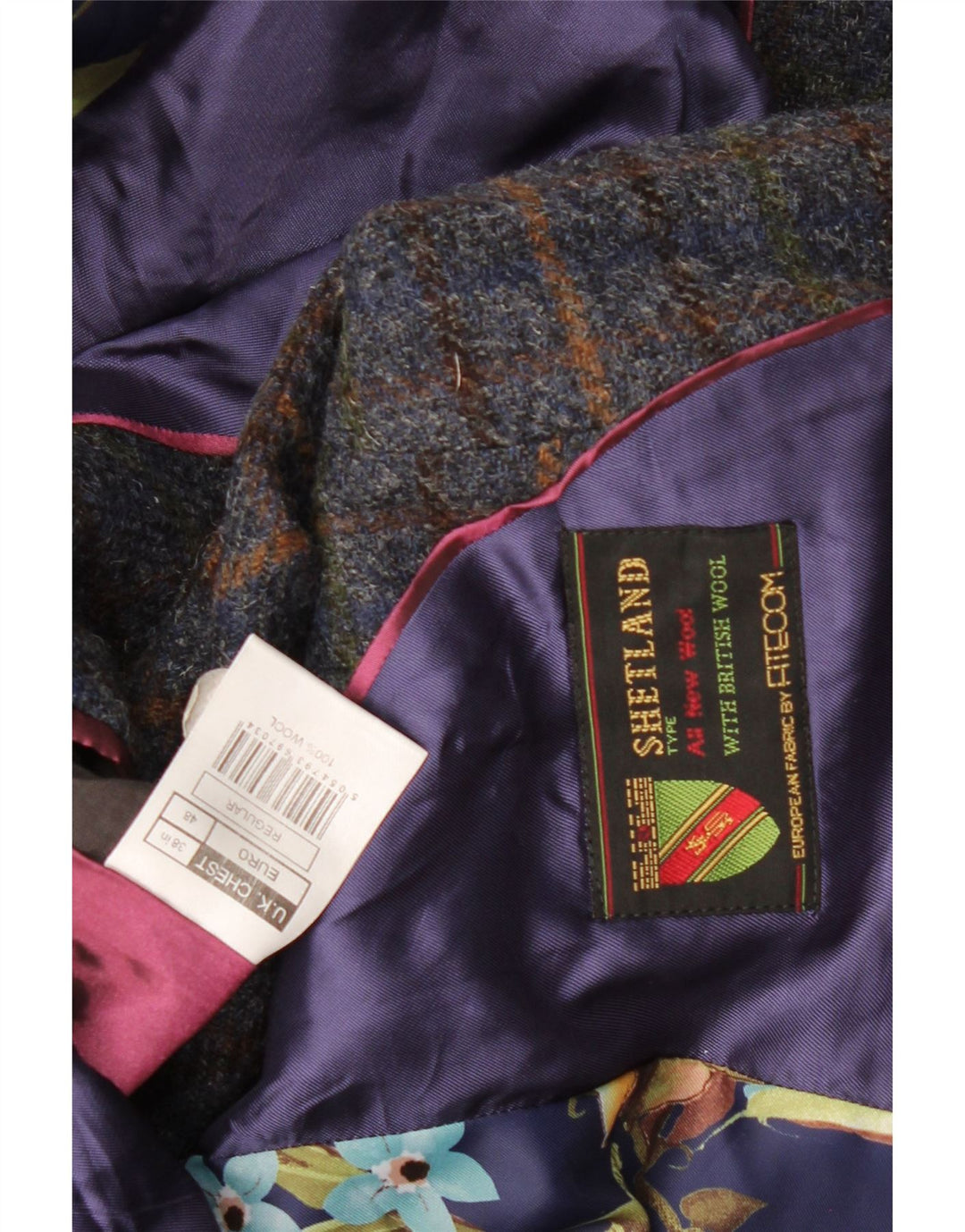 Jaqueta blazer masculina VINTAGE com 2 botões Reino Unido 38 lã xadrez azul marinho médio