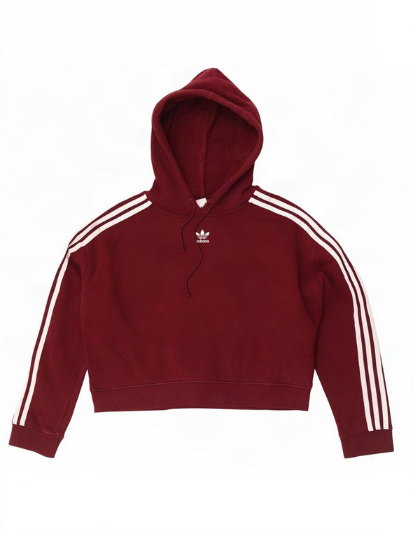 Adidas Womens Crop Oversized Hoodie Jumper Reino Unido 10 Pequeno Algodão Borgonha