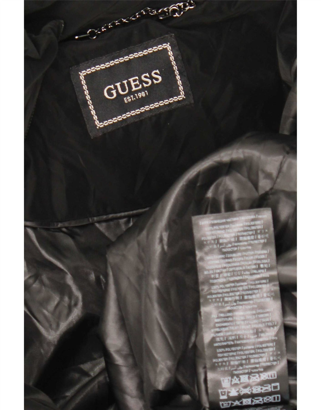 Jaqueta feminina acolchoada com capuz Guess UK 12 poliéster preto médio