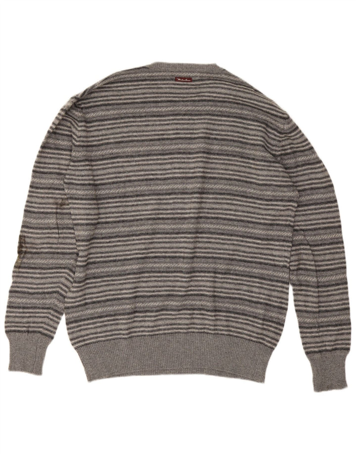 Suéter masculino Marlboro Classics com gola redonda XL listrado cinza