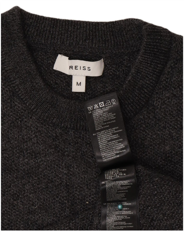 Suéter feminino Reiss com gola redonda e lã manchada cinza médio Reino Unido 12
