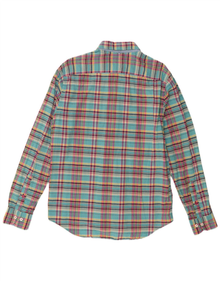 Camisa masculina Tommy Hilfiger New York Fit média turquesa xadrez algodão
