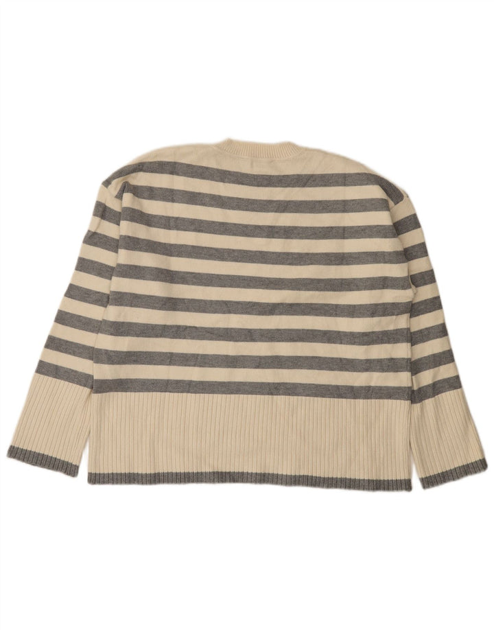 Suéter feminino Zara com gola redonda grande e listrado branco pequeno Reino Unido 10