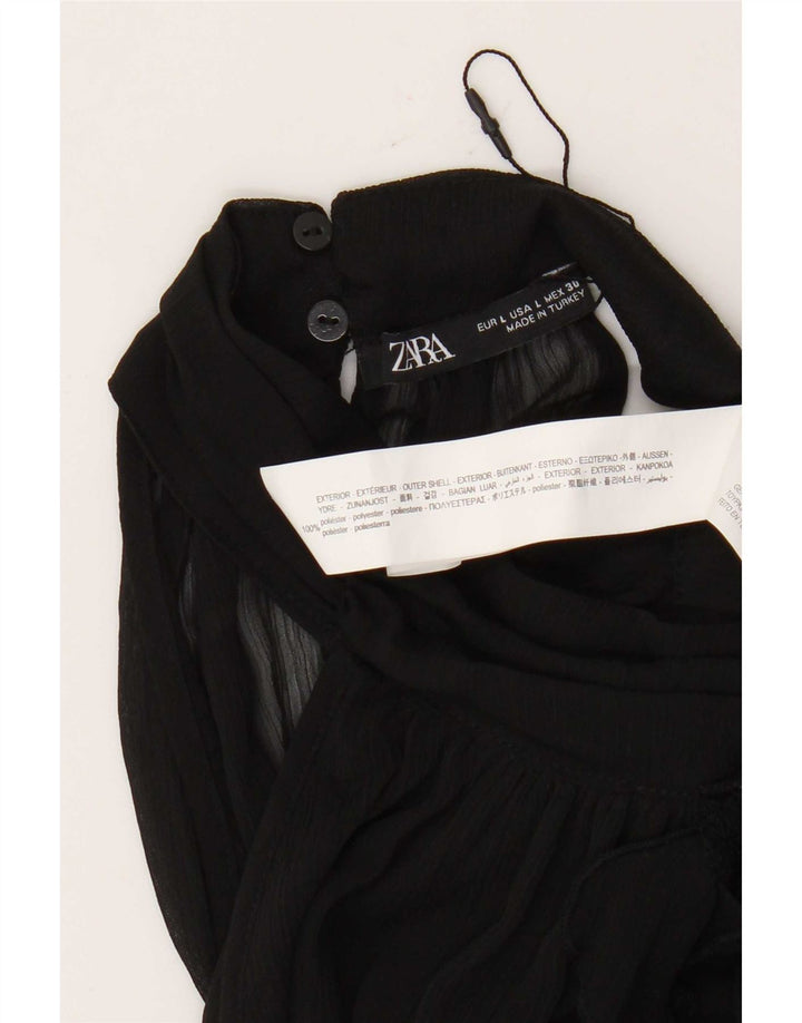 Top feminino Zara com babado frontal e frente única UK 16 grande poliéster preto
