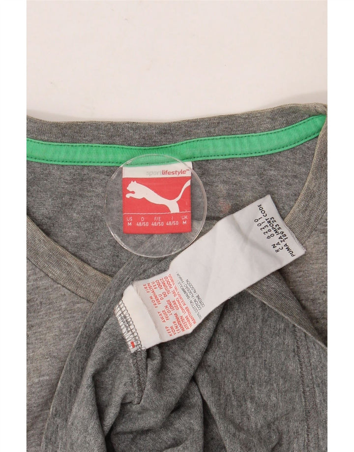 Camiseta masculina PUMA com estampa gráfica de algodão manchado cinza médio