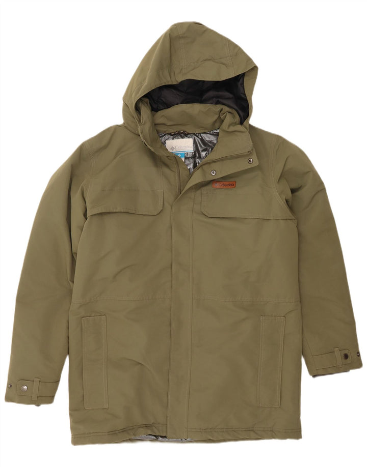 Jaqueta corta-vento masculina Columbia com capuz UK 40 poliéster cáqui grande