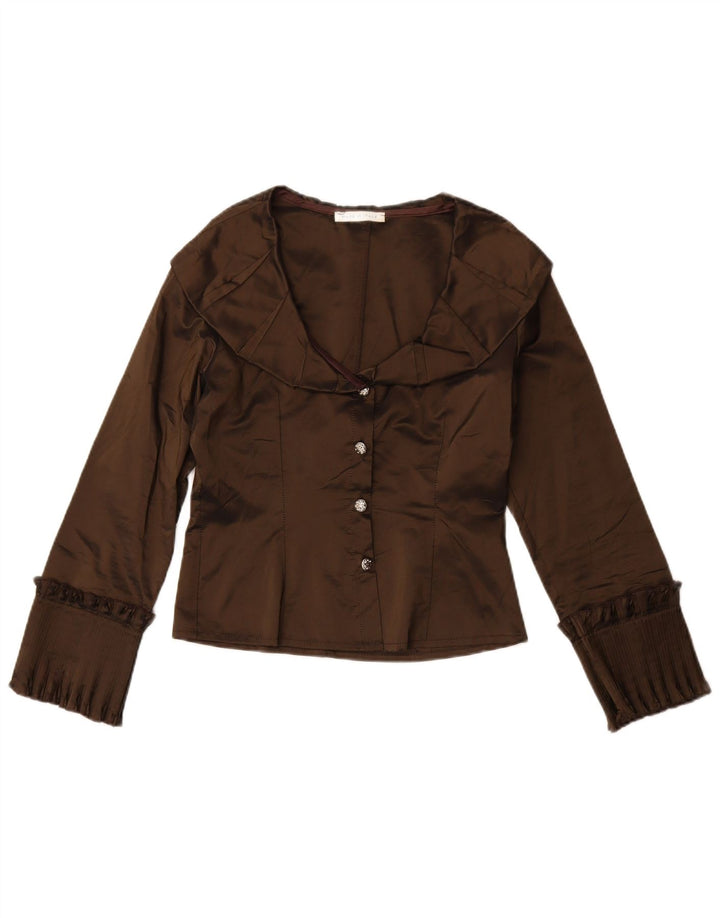 Conjunto de saia feminina vintage com 4 botões e 2 peças IT 44 médio W30 acetato marrom